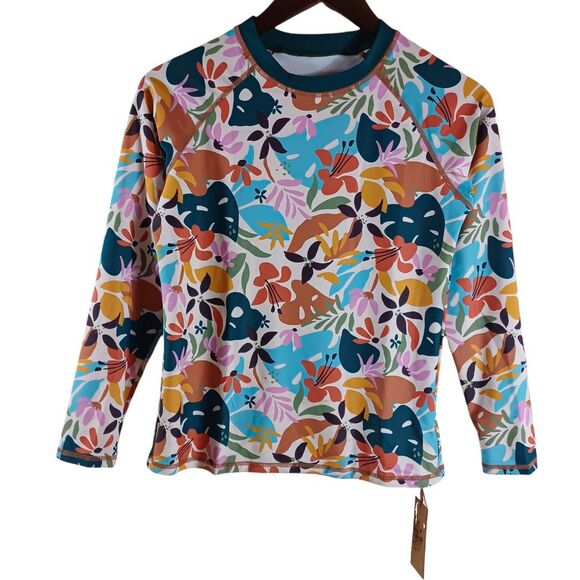 NWT Girls Kid 1234 Swim Shirt 13-14yr Long Sleeve L-XL Rashguard Floral UPF 50 - Picture 10 of 11